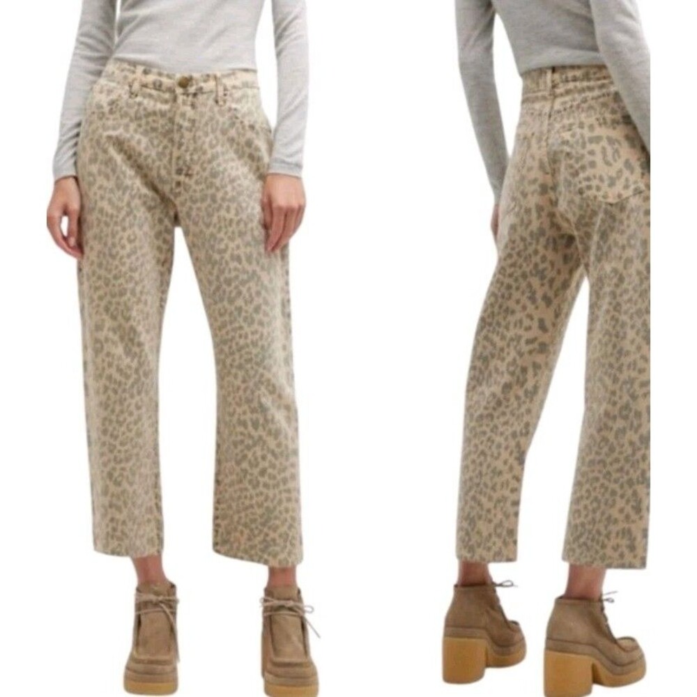 THE GREAT. The Kick Bell Jean in Tan Leopard Print Cropped Ankle Pants Sz 29